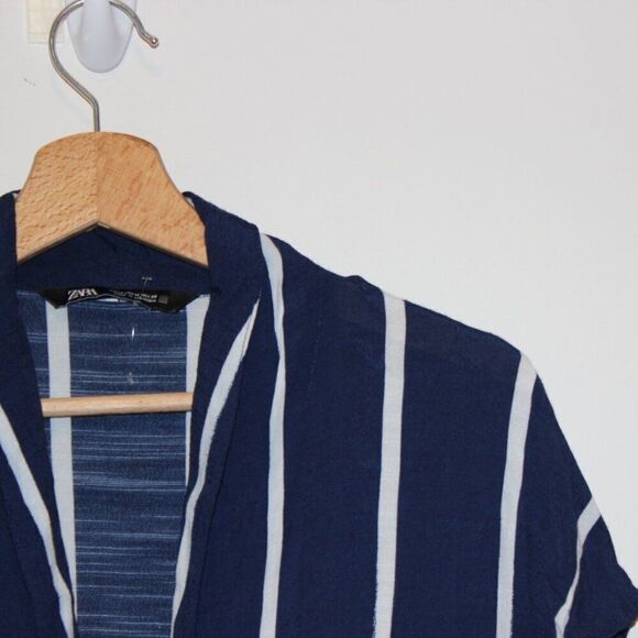 Zara Navy Blue & White Stripes Button Details midi Dress Women's Size M - Picture 6 of 13